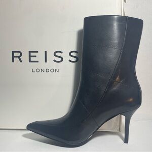 Reiss Elegant Black Leather Heeled Boots